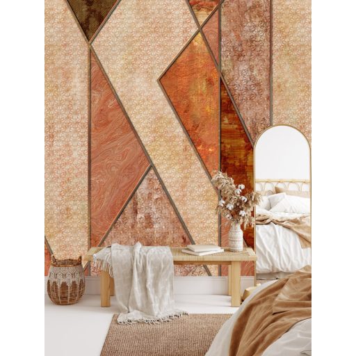 Nagyléptékű geometriai minta fantasztikus struktúra váltásokkal bézs barna vörös lazac és narancs tónus falpanel