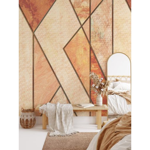Nagyléptékű geometriai minta fantasztikus struktúra váltásokkal bézs sárga narancs terrakotta és barna tónus falpanel