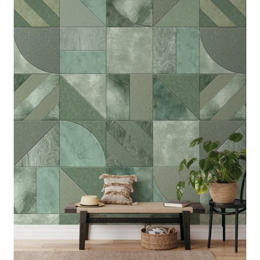 Legyenek négyzetek! De ilyen sok és változatos! Formák és struktúrák játéka zöld szürkészöld és kékeszöld tónus falpanel