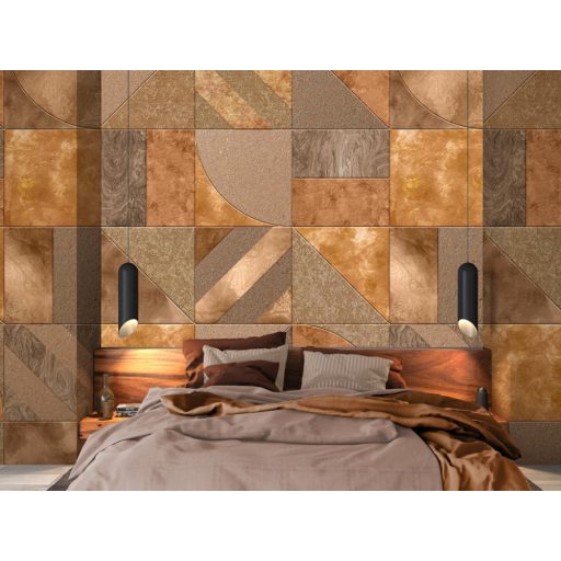 Legyenek négyzetek! De ilyen sok és változatos! Formák és struktúrák játéka barna rézsárga és vörösesbarna tónus falpanel