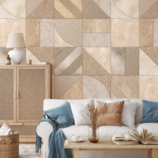 Legyenek négyzetek! De ilyen sok és változatos! Formák és struktúrák játéka krém bézs barna és szürkésbarna tónus falpanel