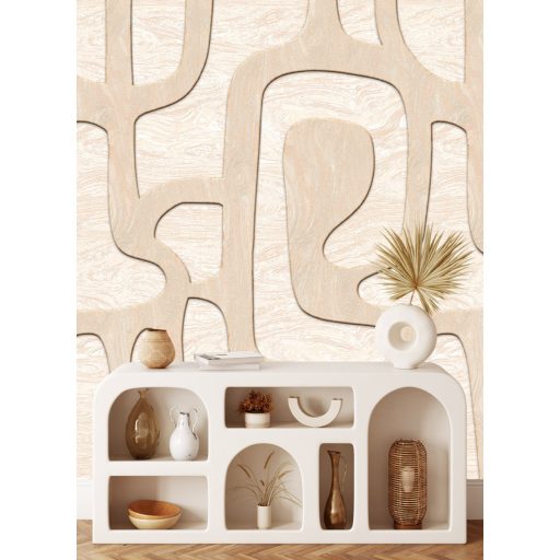 Játékos egyben naív organikus minta famintás textúrával krém bézs és homokszín tónus falpanel