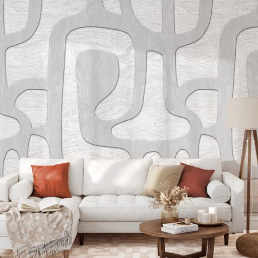 Játékos egyben naív organikus minta famintás textúrával szürkésfehér világosszürke és szürke tónus falpanel