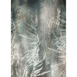  Organikus levélminta reptil /hüllő/ bőrét utánzó textúrán fehér szürke szürkésbarna és zöld tónus falpanel
