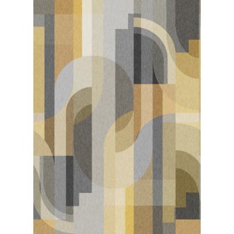   Változatos ívelt geometriai formák parádés megjelenítése Art Deco jegyekkel szürke barna sárga fekete és okker tónus falpanel