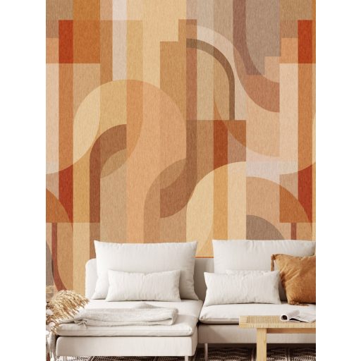 Változatos ívelt geometriai formák parádés megjelenítése Art Deco jegyekkel bézs barna sárga narancs és terrakotta tónus falpanel