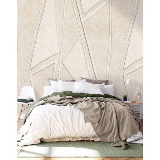 Gigantikus geometriai formák plasztikus 3D megjelenítése krém homokszín és szürke tónus falpanel