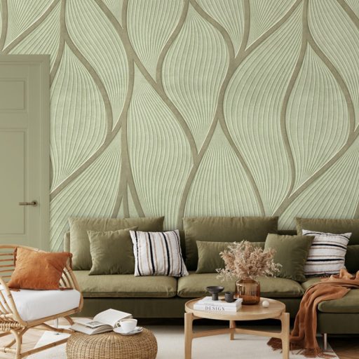 Relaxzóna! Barátságos lágyan fonódó 3D hullámminta mohazöld és szürkészöld tónus falpanel