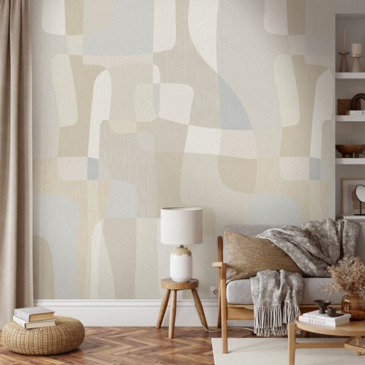 Modern absztrakt skandináv stílusú geometriai minta krém bézs szürke és szürkésbézs tónus falpanel