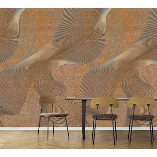 Az óceán hatalmas hullámai ihlették nagyformátumú grafikai 3D minta rozsdaszín szürke szürkésbarna és aranysárga tónus falpanel