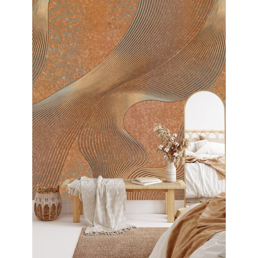 Az óceán hatalmas hullámai ihlették nagyformátumú grafikai 3D minta rozsdaszín szürke szürkésbarna és aranysárga tónus falpanel