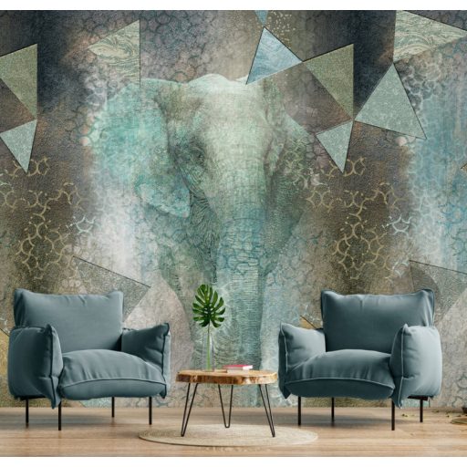 A mondás új változata - Elefánt az enteriőrben! és milyen erőteljes belépő! türkiz kékeszöld zöldesbarna szürke és fekete tónus falpanel