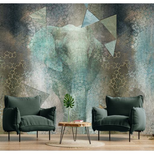 A mondás új változata - Elefánt az enteriőrben! és milyen erőteljes belépő! türkiz kékeszöld zöldesbarna szürke és fekete tónus falpanel