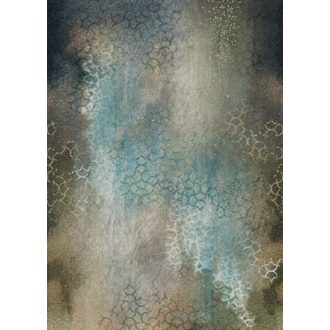   Színátmenetes beton mintázat keleties díszítéssel türkiz kékeszöld barna szürkésbarna és sötétkék tónus falpanel