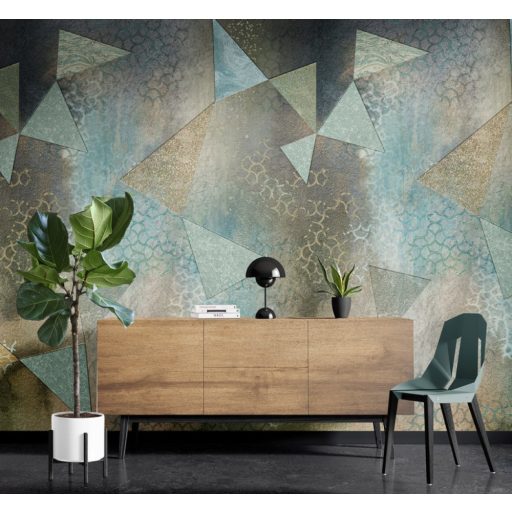 Három az egyben! Geometriai minta beton alapon keleties díszítéssel türkiz kékeszöld barna szürkésbarna és sötétkék tónus falpanel