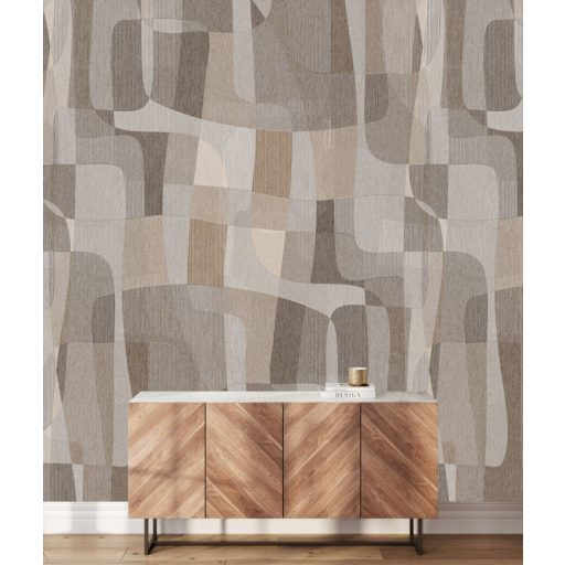 Absztrakt geometriai minta ívelt formákból kialakítva bézs barna szürkésbézs krém és szürkésbarna tónus falpanel