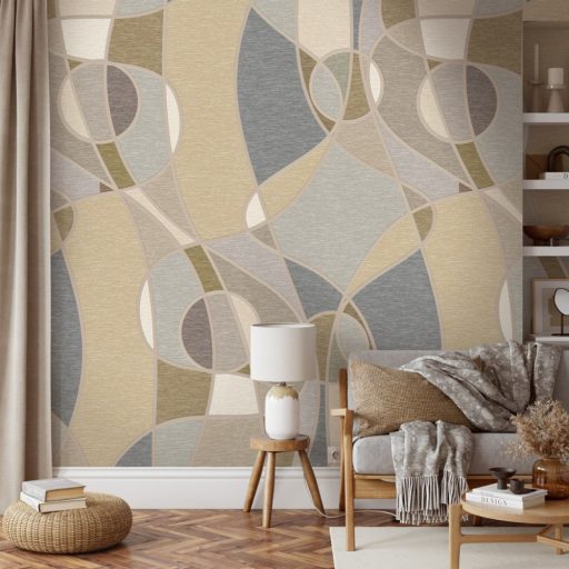 Az Absztrakció új szintje - Barangolás változatos formákon keresztül krémfehér bézs szürke és aranybarna tónus falpanel