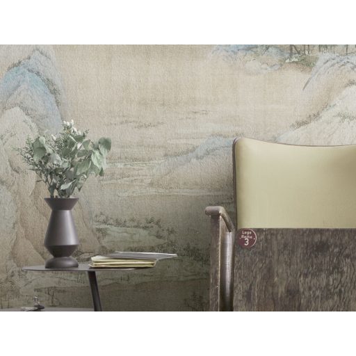 Művészi kínai tájképábrázolás a felföldről bézs barna kék szürke és zöld tónusok palpanel/digitális nyomat