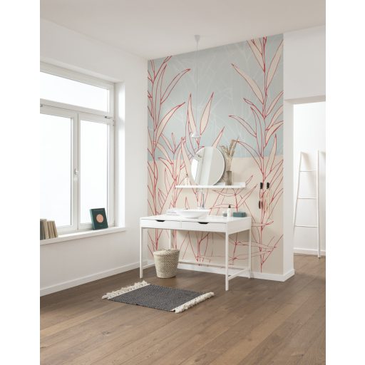 Filigrán réti füvek kétszínű háttéren bézs vörös krém és zöld/szürkészöld tónusok falpanel/digitális nyomat