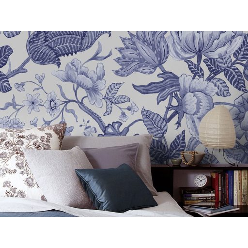 Megdobogtatja a szívet! - finom rajzolatú virágtenger kék és fehér tónus falpanel/digitális nyomat