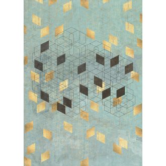   A belsőépítészet időtlen klasszikusa - térbeli kompozíció aranylemezekkel zöld fekete és arany tónusok falpanel/digitális nyomat