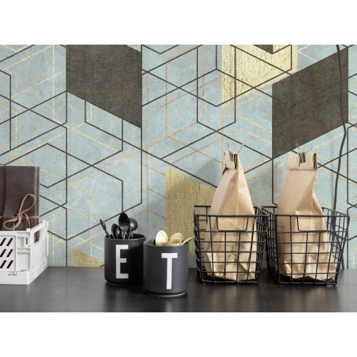 A belsőépítészet időtlen klasszikusa - térbeli kompozíció aranylemezekkel zöld fekete és arany tónusok falpanel/digitális nyomat