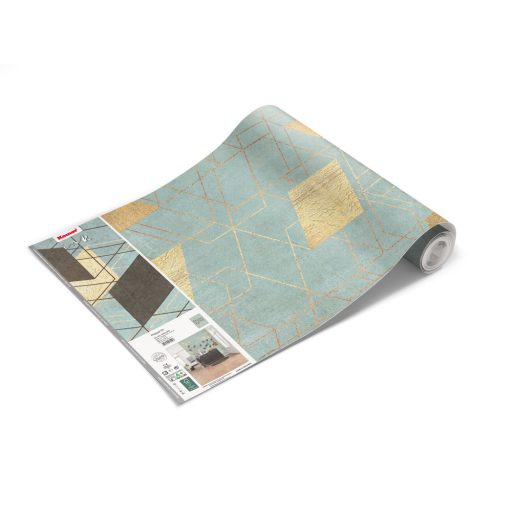 A belsőépítészet időtlen klasszikusa - térbeli kompozíció aranylemezekkel zöld fekete és arany tónusok falpanel/digitális nyomat