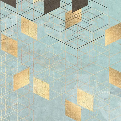 A belsőépítészet időtlen klasszikusa - térbeli kompozíció aranylemezekkel zöld fekete és arany tónusok falpanel/digitális nyomat