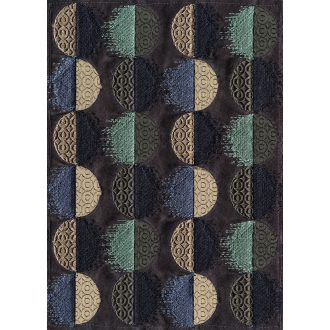   "Keleti Hold" gazdag szőtt hímzett művészi megjelenítés fekete kék türkiz és szürkésbarna tónusok falpanel/digitális nyomat