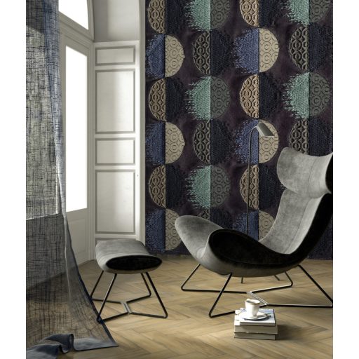 "Keleti Hold" gazdag szőtt hímzett művészi megjelenítés fekete kék türkiz és szürkésbarna tónusok falpanel/digitális nyomat