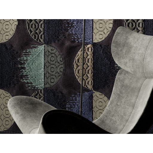 "Keleti Hold" gazdag szőtt hímzett művészi megjelenítés fekete kék türkiz és szürkésbarna tónusok falpanel/digitális nyomat