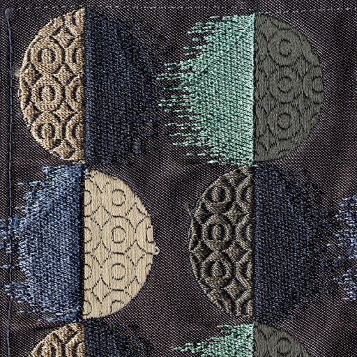 "Keleti Hold" gazdag szőtt hímzett művészi megjelenítés fekete kék türkiz és szürkésbarna tónusok falpanel/digitális nyomat