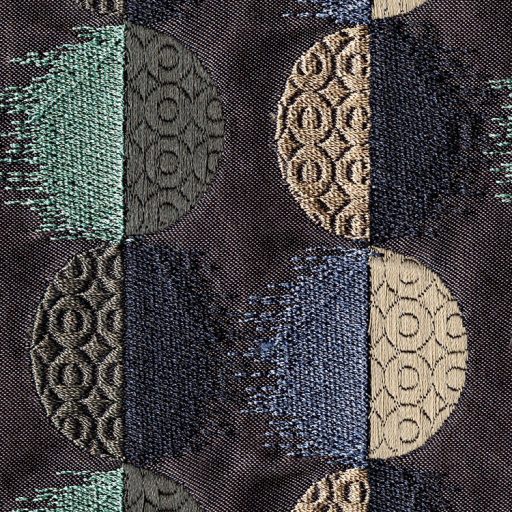 "Keleti Hold" gazdag szőtt hímzett művészi megjelenítés fekete kék türkiz és szürkésbarna tónusok falpanel/digitális nyomat