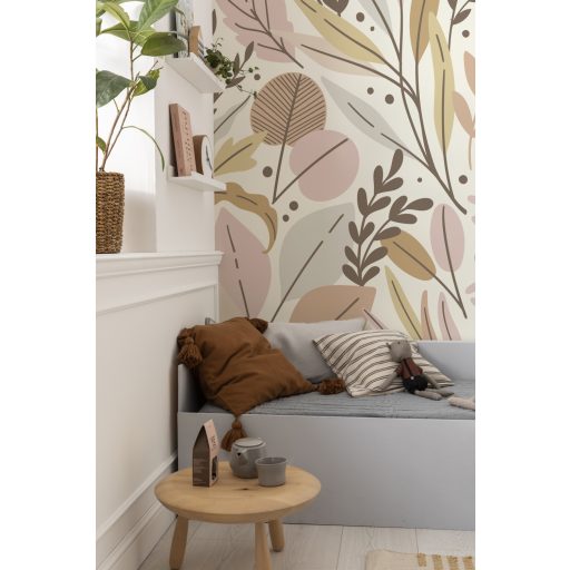 Változatos szines ágak és levelek keveréke fehér rózsaszín barna és szürke tónusok falpanel/digitális nyomat