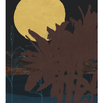   Hétköznapi csillagászat nem mindennapi látvány - Szuperhold fekete barna kék és sárga tónusok falpanel/digitális nyomat