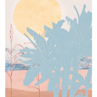   Miami fényei és színei banánlevelek motívummal bézs kék sárga rózsaszín és vörös tónusok falpanel/digitális nyomat