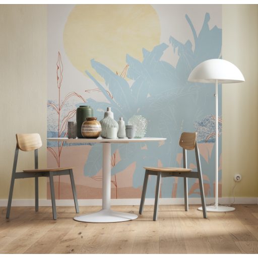 Miami fényei és színei banánlevelek motívummal bézs kék sárga rózsaszín és vörös tónusok falpanel/digitális nyomat