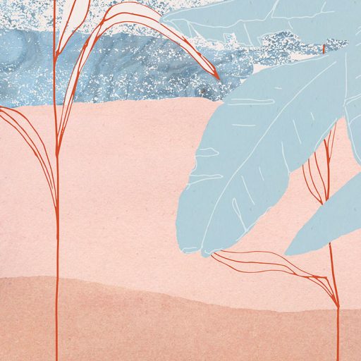 Miami fényei és színei banánlevelek motívummal bézs kék sárga rózsaszín és vörös tónusok falpanel/digitális nyomat