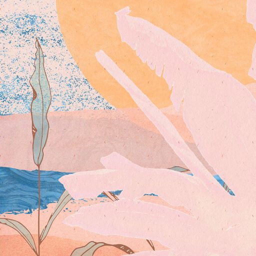 Hamisítatlan Miami hangulat - banánlevelek rózsaszín design-ja bézs sárga rózsaszín terrakotta és kék tónusok falpanel/digitális nyomat