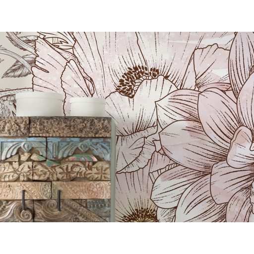 Határain szinte túlmutató nagyformátumú virágkompozíció krém barna rózsaszín sárga és fehér tónusok falpanel/digitális nyomat