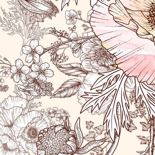 Határain szinte túlmutató nagyformátumú virágkompozíció krém barna rózsaszín sárga és fehér tónusok falpanel/digitális nyomat