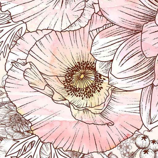 Határain szinte túlmutató nagyformátumú virágkompozíció krém barna rózsaszín sárga és fehér tónusok falpanel/digitális nyomat