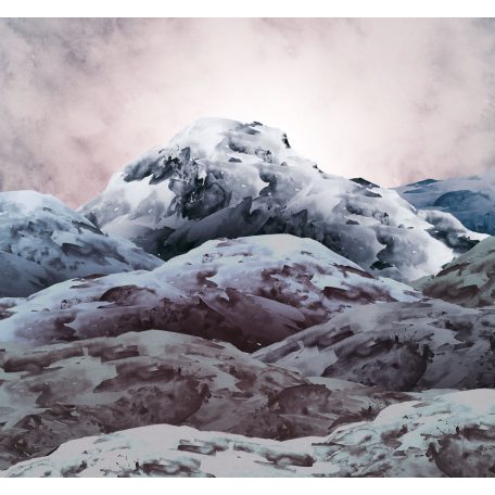 Amikor a hegyek eggyé válnak a hóval köddel és árnyékkal fehér szürke kék barna és fekete tónusok falpanel/digitális nyomat