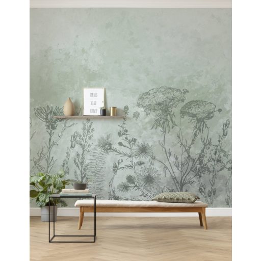 Ringatózás a lágy virág fuvallatban zöld sötétszürke és törtfehér tónusok falpanel/digitális nyomat