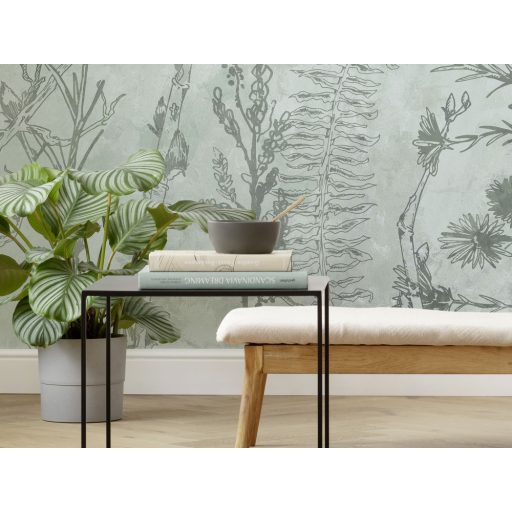 Ringatózás a lágy virág fuvallatban zöld sötétszürke és törtfehér tónusok falpanel/digitális nyomat