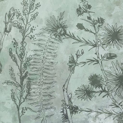 Ringatózás a lágy virág fuvallatban zöld sötétszürke és törtfehér tónusok falpanel/digitális nyomat