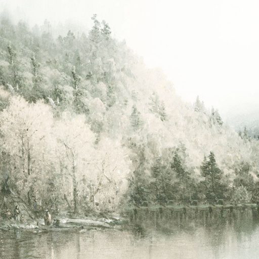 Utazási élmények misztikus megjelenítésben - Hegyi tó fényben és felhőben fehér zöld szürke és szürkéskék tónusok falpanel/digitális nyomat