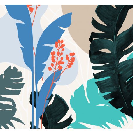Változatos formájú és színű trópusi levelek fehér bézs zöld türkiz kék és korall tónusok falpanel/digitális nyomat