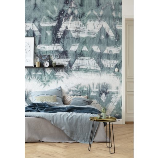 Törzsi ihletésű vázlatos grafikai ábrázolás fehér zöld és sötétkék tónusok falpanel/digitális nyomat