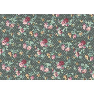   Szecessziós stílusú díszes virágábrázolás zöld fehér rózsaszín mályva és sárga tónusok falpanel/digitális nyomat